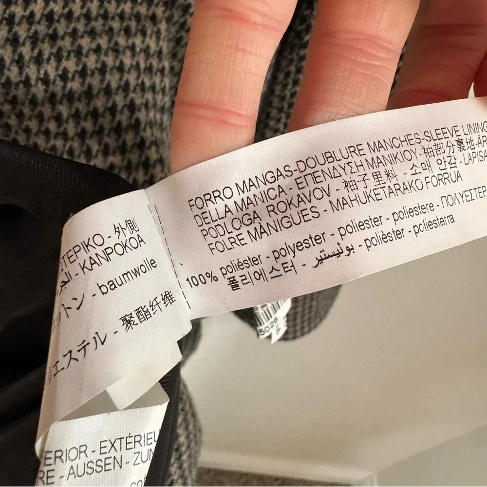 Zara Micro Check Cotton Blend Houndstooth One Button Longline Car‎ Coat Blazer
